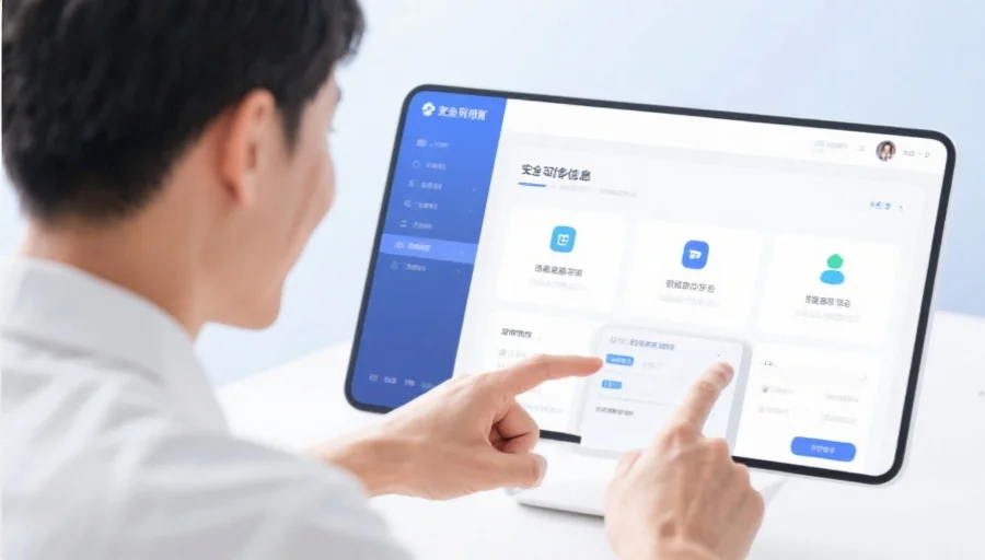 用户在使用安全可靠的信息平台，界面简洁、体验友好，展现用户满意的表情
